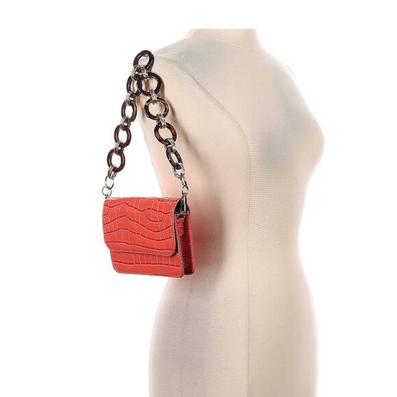 ASOS Pumpkin Faux Croc Tortoise Ring Chain Link Strap Shoulder Bag - Picture 2 of 8